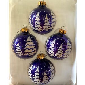 Vintage Victoria Collection Set of 4 Blue Glass Christmas Ornaments Boxed